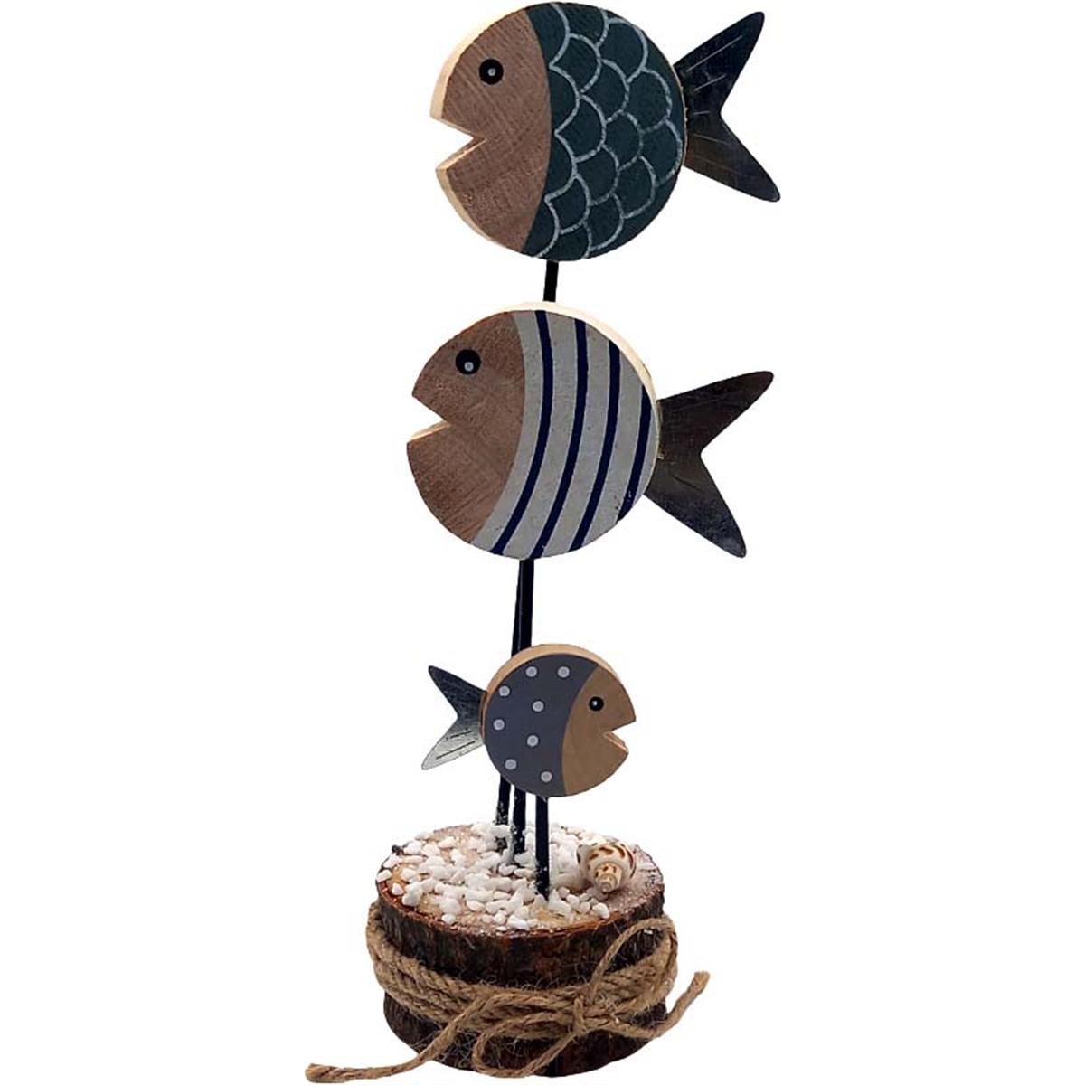 2513B 3 Fish On Wooden Stand 25Cm 1/6/72