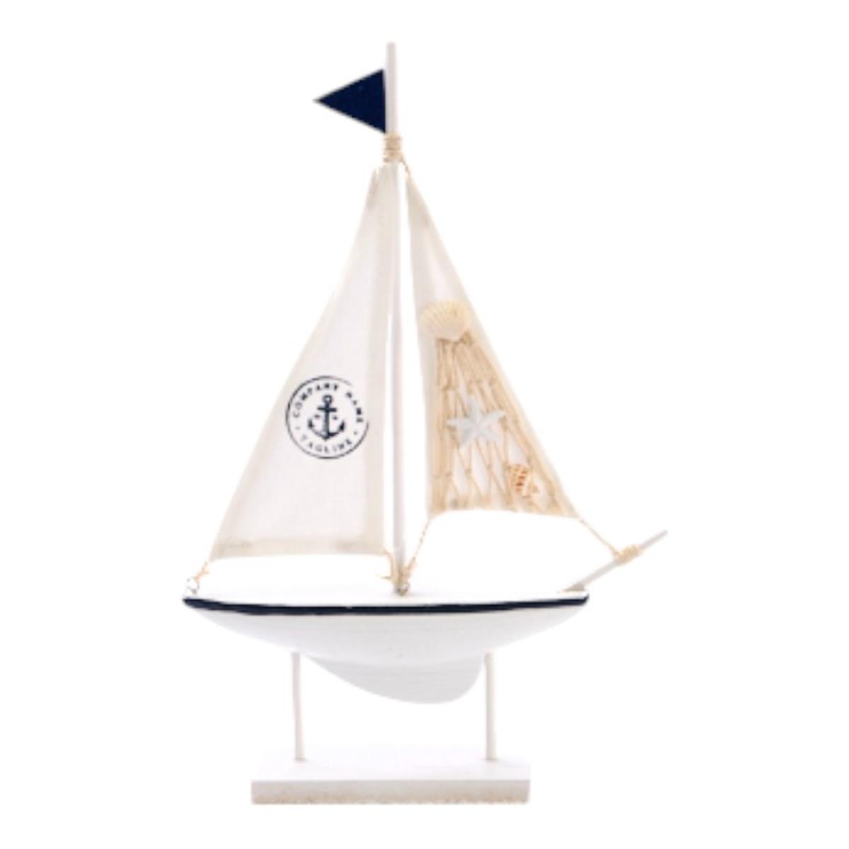 Zeilboot wit/blauw 32 cm