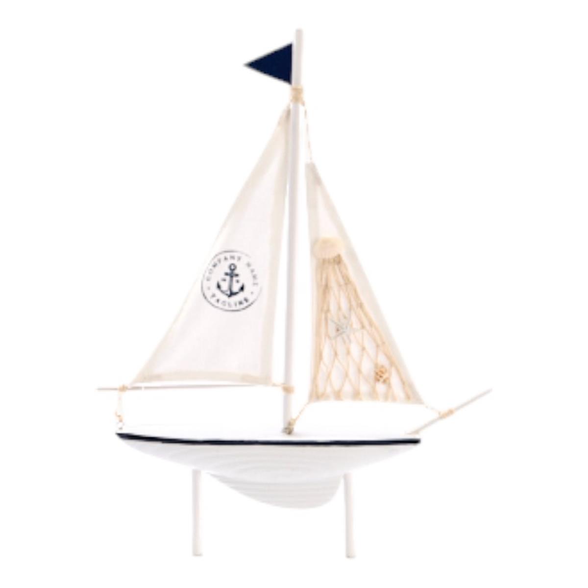 Zeilboot wit/blauw 42 cm