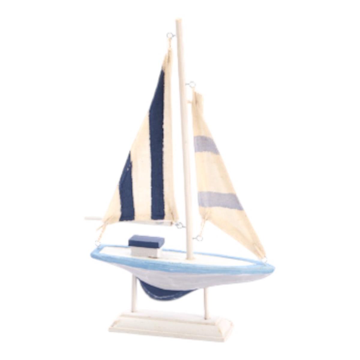 Deco zeilboot wit/blauw 23 cm