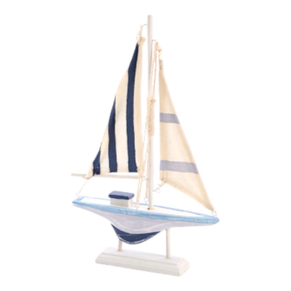 Deco zeilboot wit/blauw 30 cm