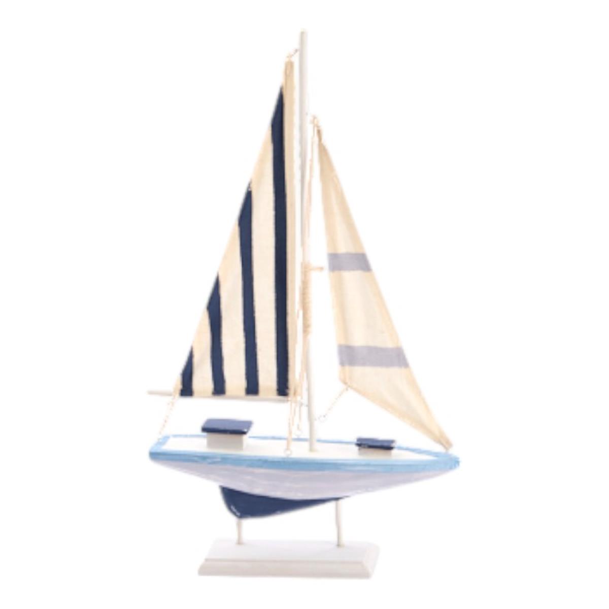 Deco zeilboot wit/blauw 42.5 cm