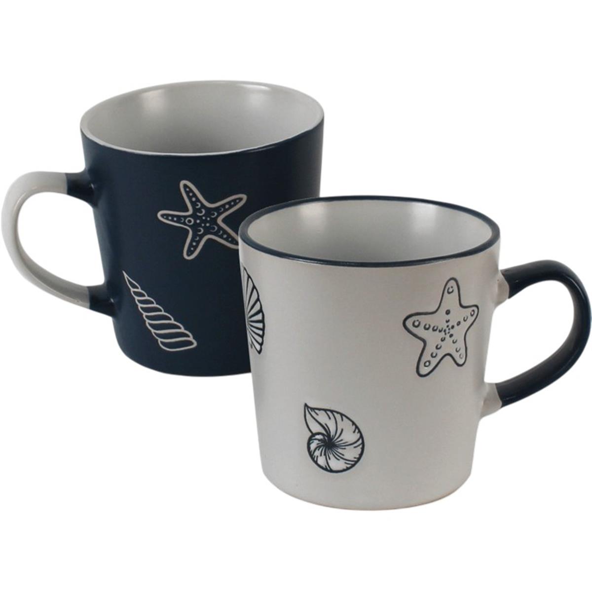 Tasse motif coquillages bleu et blanc, lot de 2 assortis