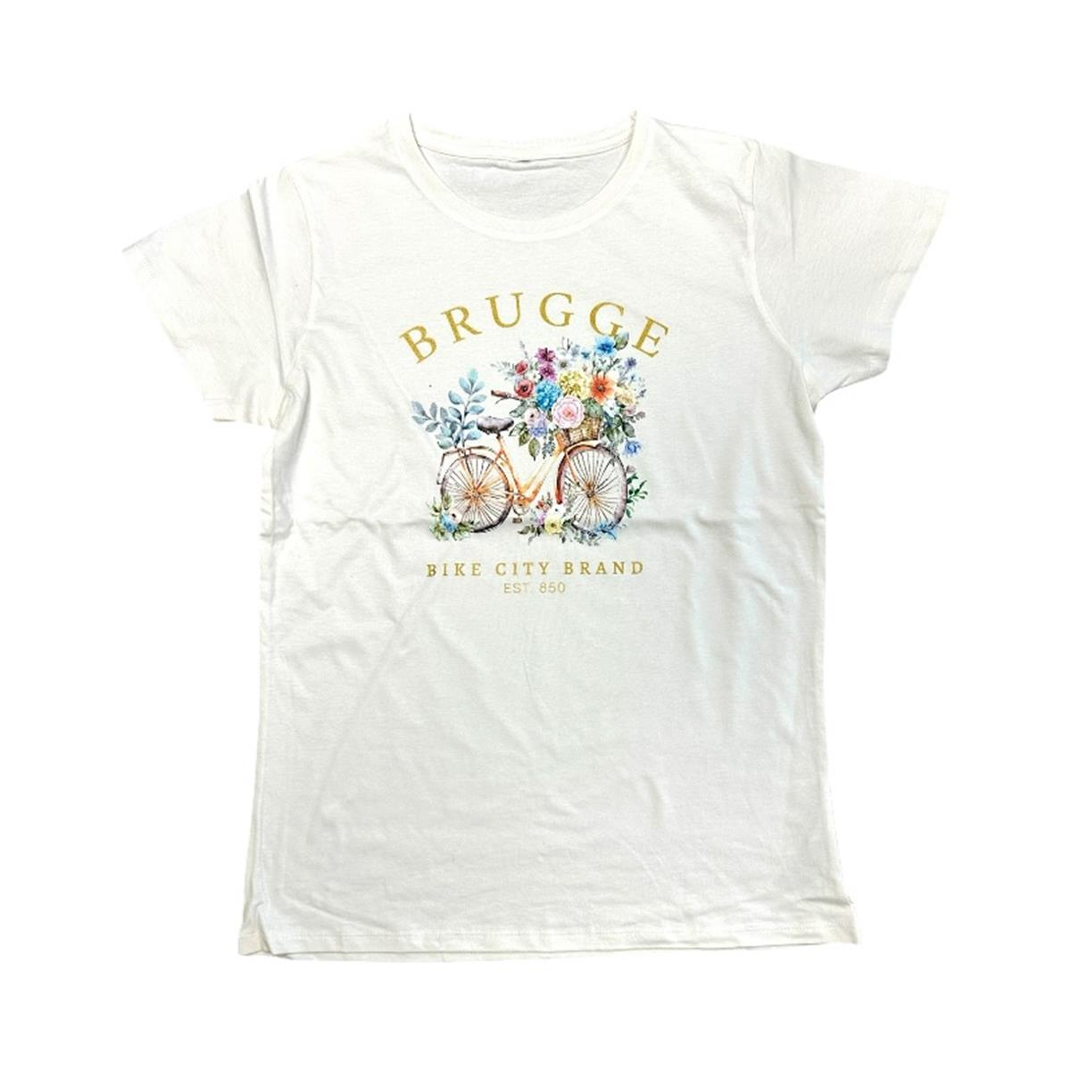 T-Sh ladies Brugge bike flowers white S