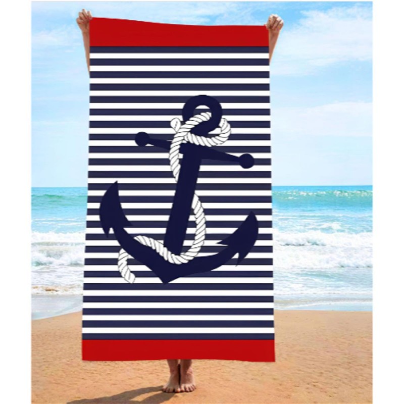 Strandlaken anker red navy stripe 100 * 180 cm