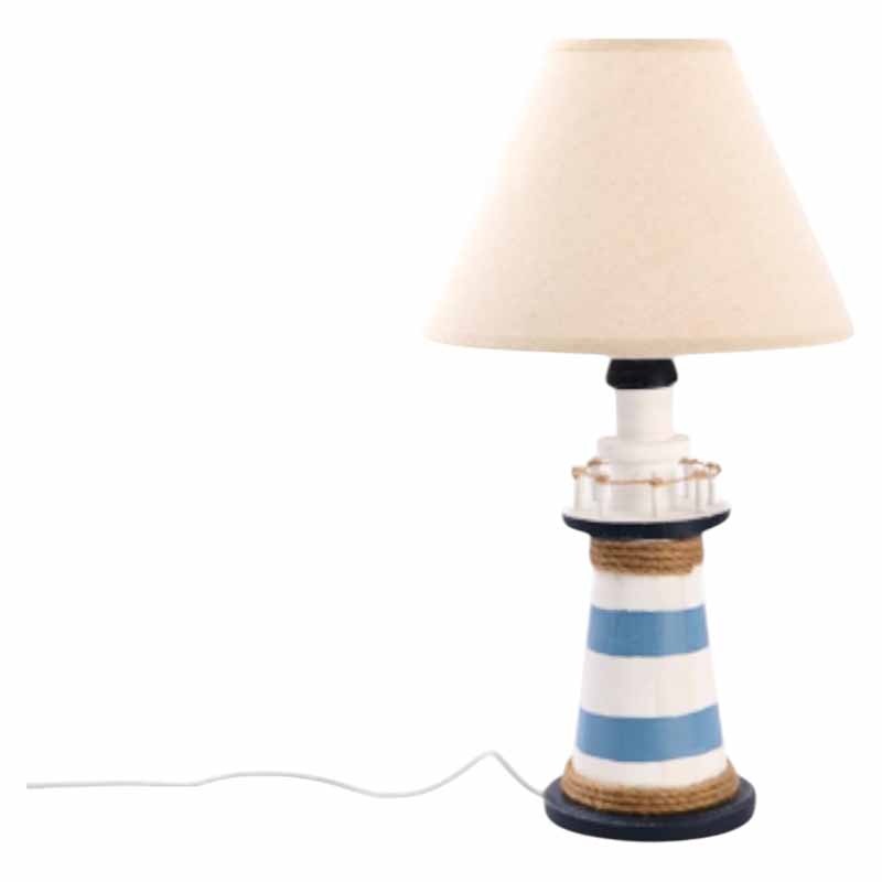 Lamp vuurtoren wit/blauw 45 cm