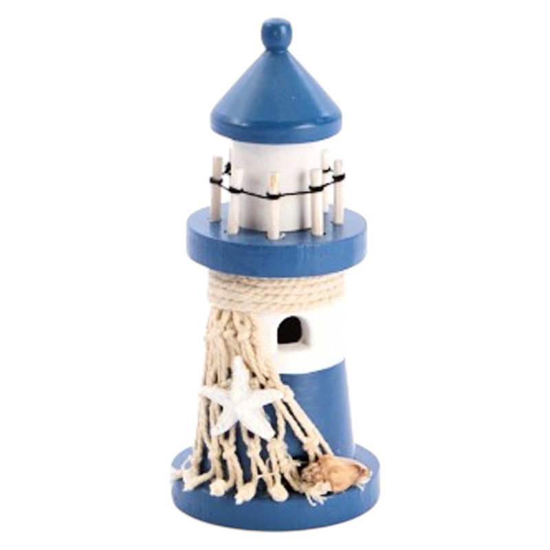 Vuurtoren blauw/wit 14cm