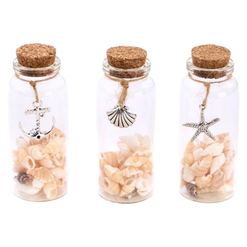 Mini-fles met schelpen 3ass