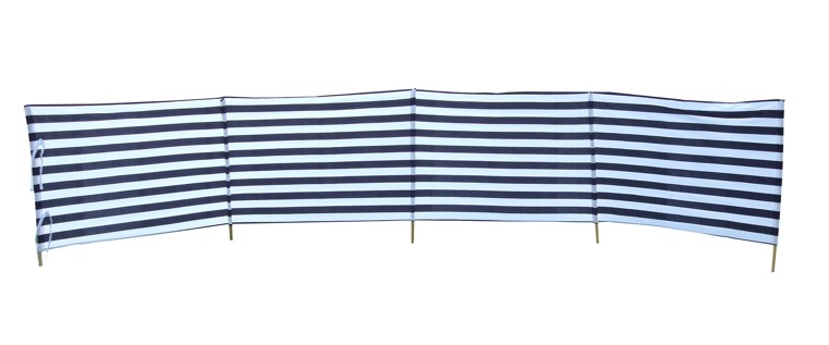 Pare-vent bleu / blanc coton 240 x 90 cm batons bois