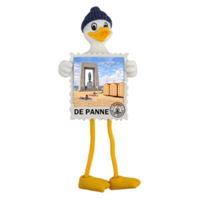 Magneet meeuw + postzegel De Panne