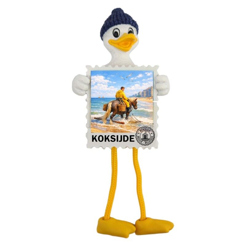 Magneet meeuw + postzegel Koksijde