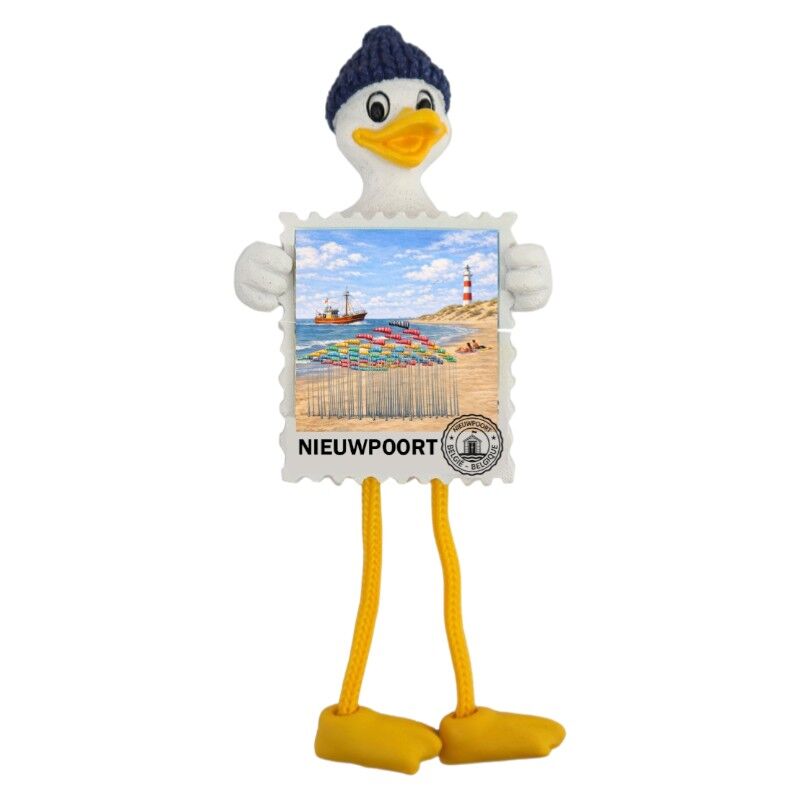 Magneet meeuw + postzegel Nieuwpoort