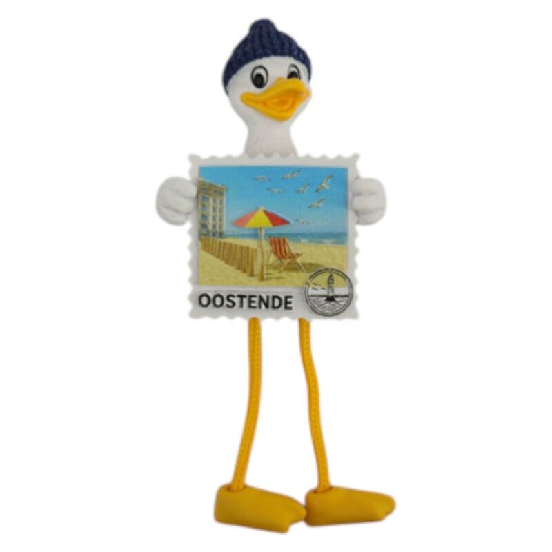 Magneet meeuw + postzegel Oostende