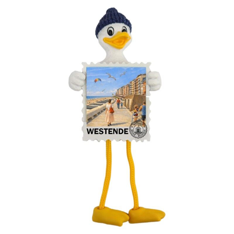 Magneet meeuw + postzegel Westende
