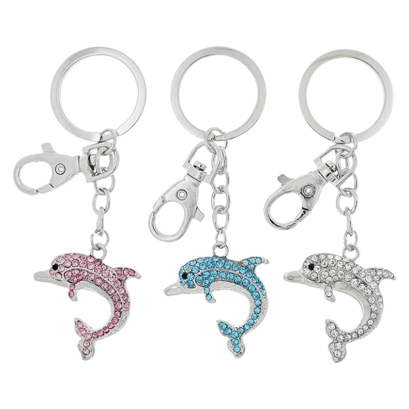 porte-clés dauphin argent, bleu