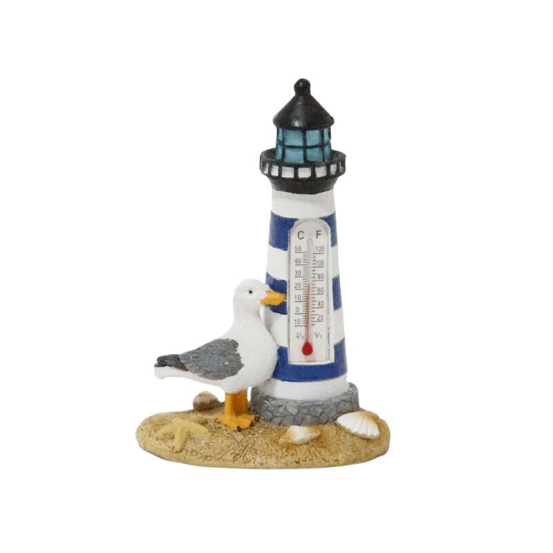 Thermometer vuurtoren blauw + Meeuw