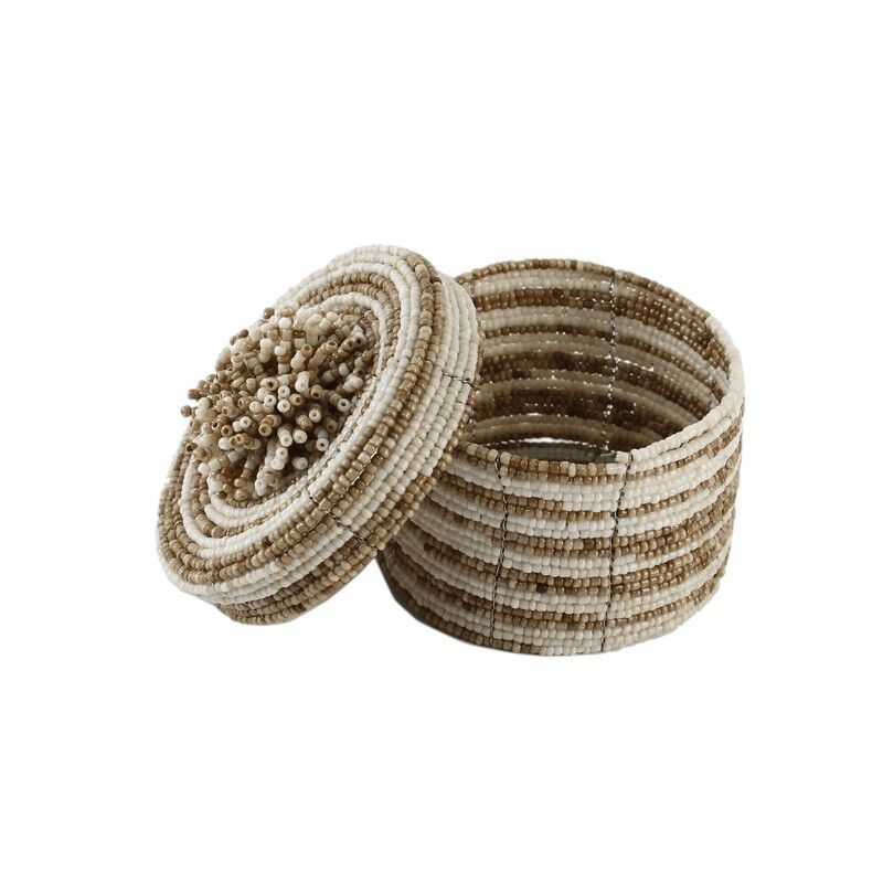 Kralendoosje beige/bruin rond 9cm