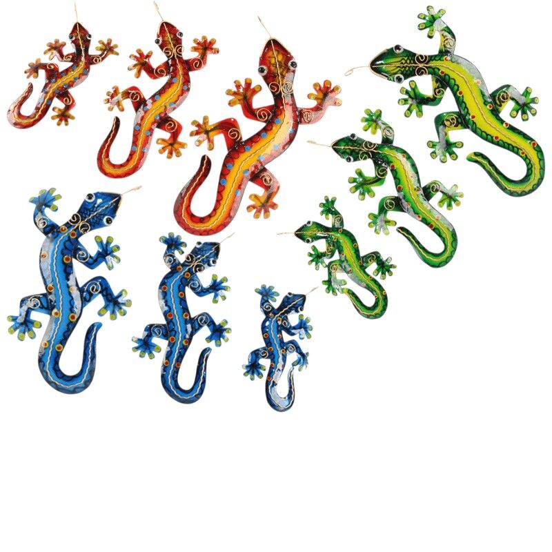Metalen Gekko set van 3, 3 assorti