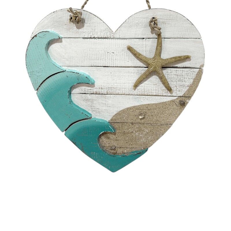 Hart wit/turquoise 30cm zand zeeste