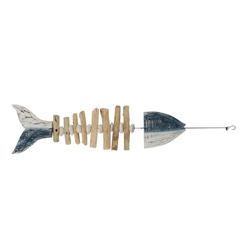  vis hanger hout+steen 60 cm wit-bl