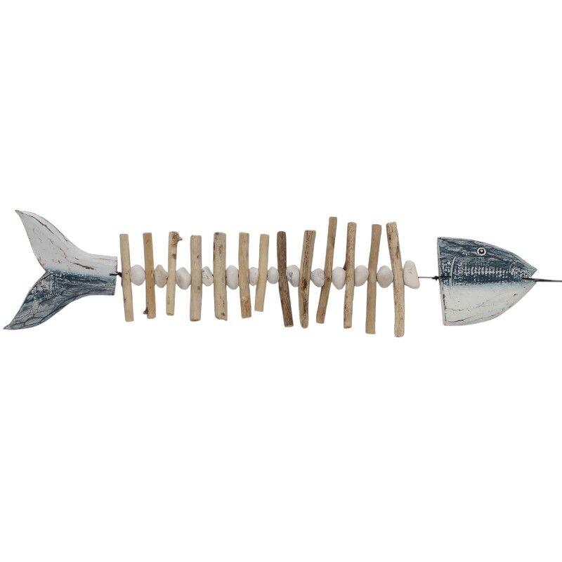 vis hanger hout+steen 80cm wit/bl