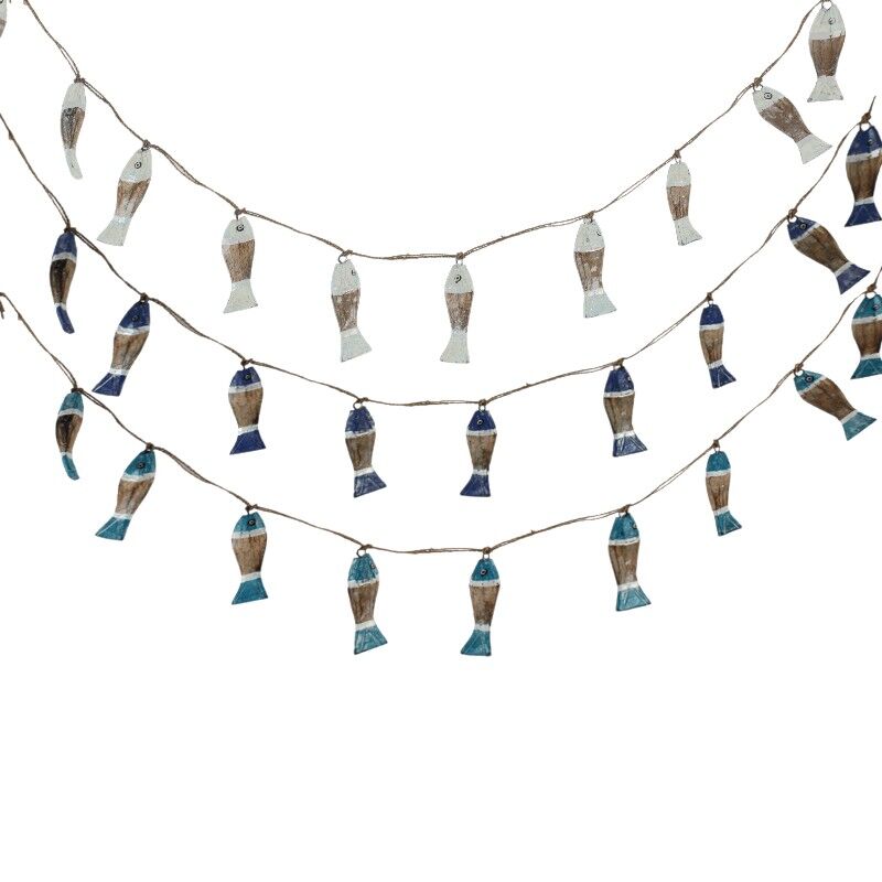 Slinger  vissen hout blauw/aqua100cm