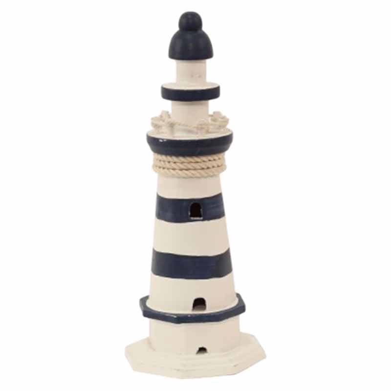 Vuurtoren blauw/wit 20 cm met decor