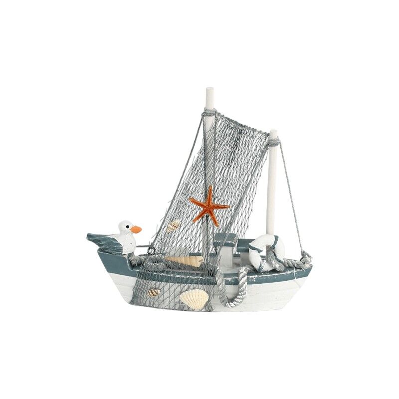 Vissersboot 17cm met meeuw en net.