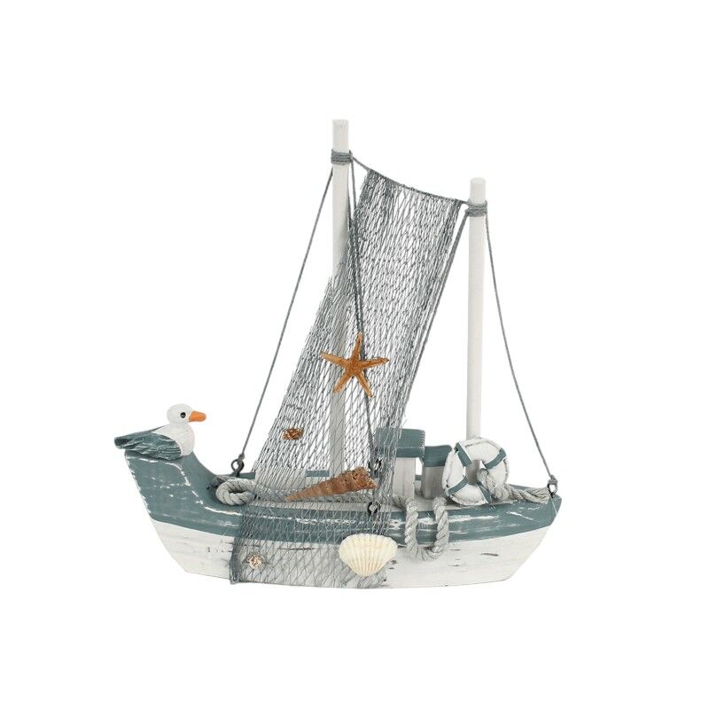 Vissersboot 22cm met meeuw en net.