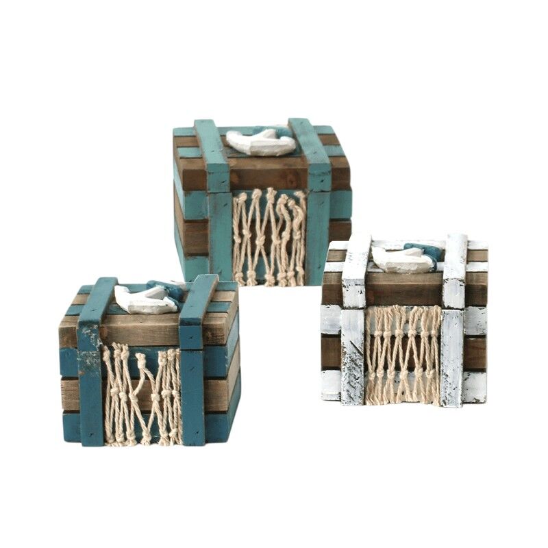 Kistje blauw, aqua, wit 7x6x6cm