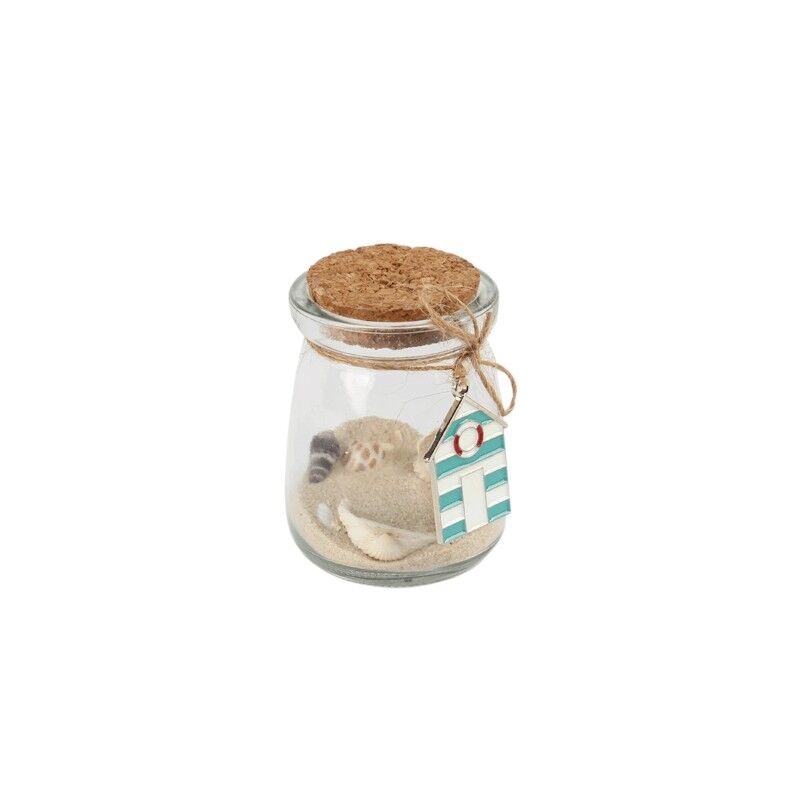 Flesje met zand en bedel strandhuis