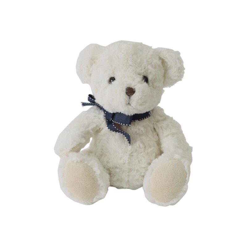 Beer pluche curly met blauwe strik 20cm