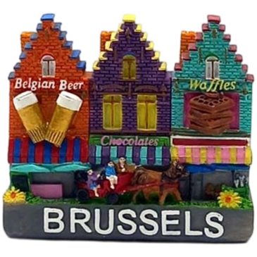 F/ Poly Statue 3 Houses Horse Brussel 8 X 7 Cm