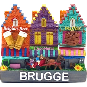 F/ Poly Statue 3 Houses Horse Brugge 8 X 7 Cm