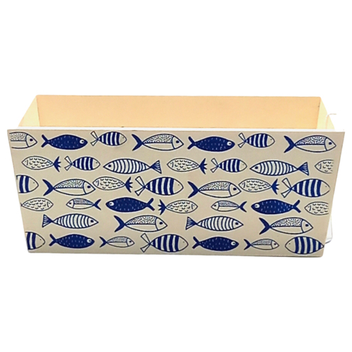 Wd-1629A Wooden Basket 16X16Cm Blue Fishes