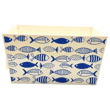Wd-1629B Wooden Basket 17.5X9.5Cm Bleu Fishes