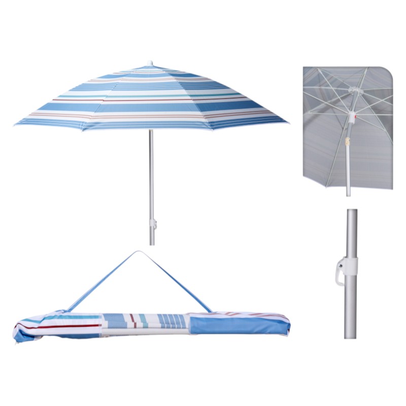 Strandparasol dia 200 cm blauw gestreept