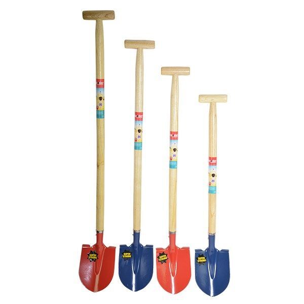 Pelle plate 110 cm embout en bois rouge/bleu