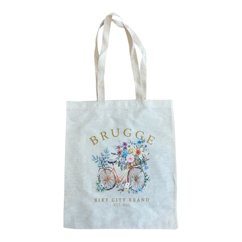Draagtas naturel Brugge flowers bike