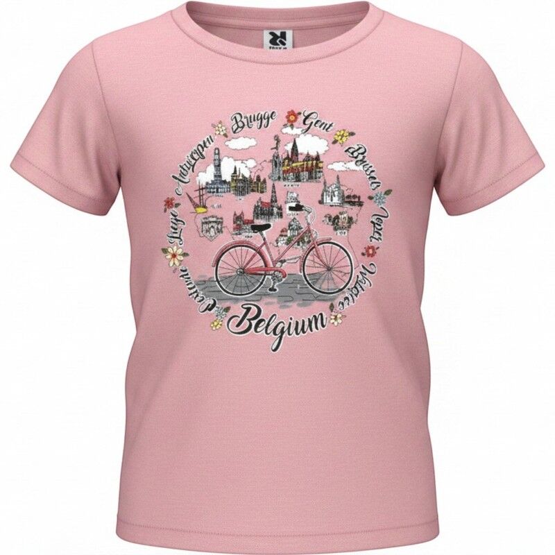T-shirt kind Belgium bike cities pink 9-10