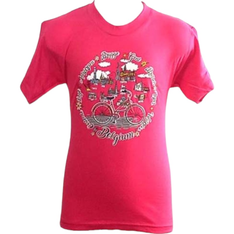 T-shirt kids Belgium bike cities fuchia L