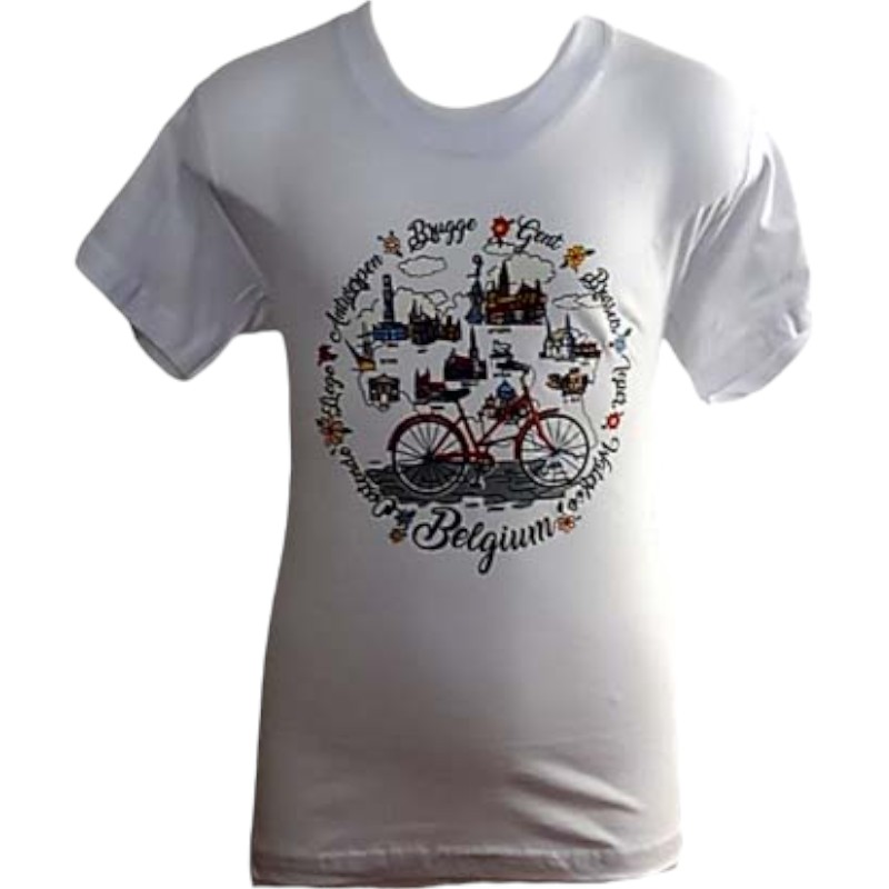 T-shirt kids Belgium bike cities white L