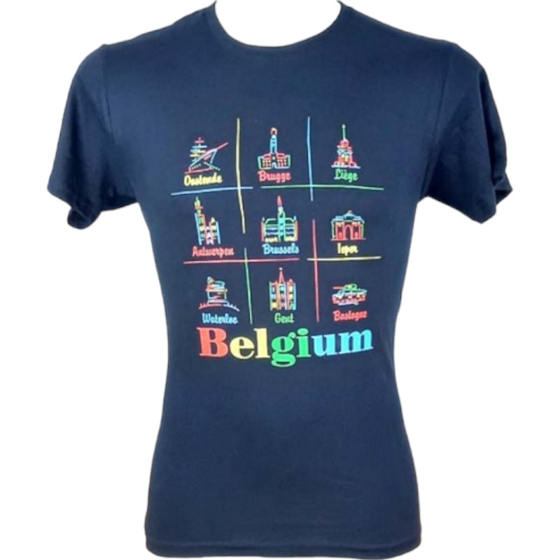 T-shirt adults Belgium panorama fluo navy L