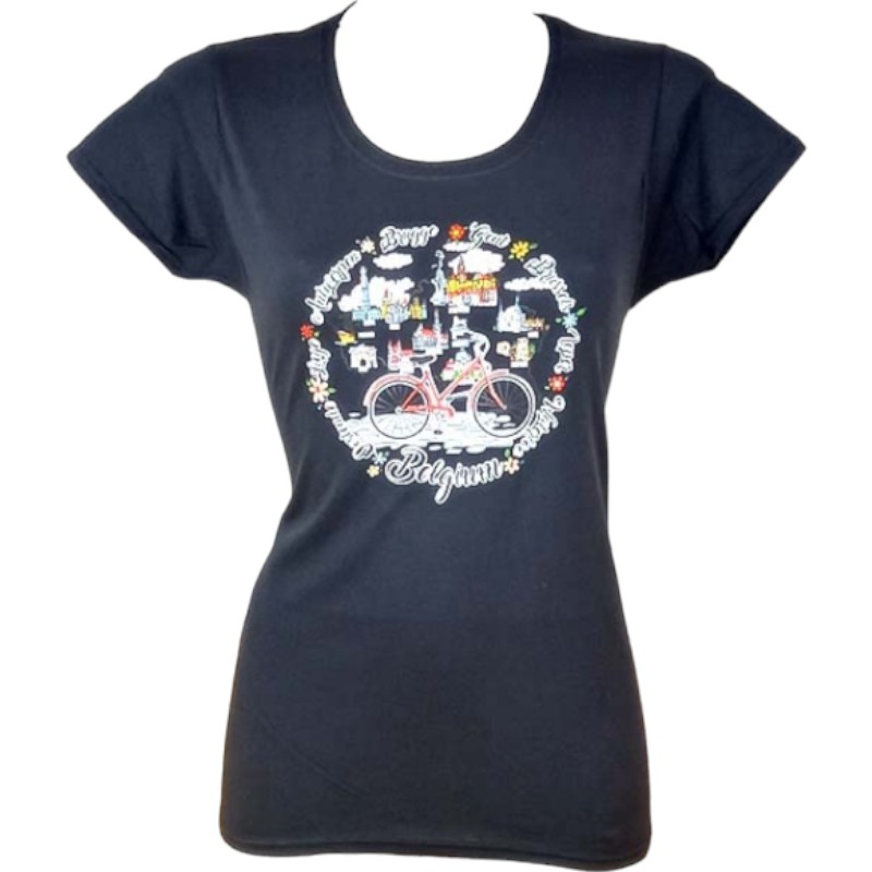 T-shirt ladies Belgium bike cities black L