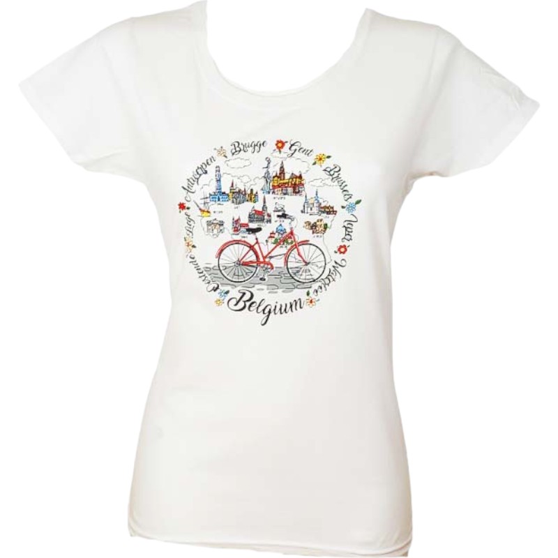 T-shirt ladies Belgium bike cities white L