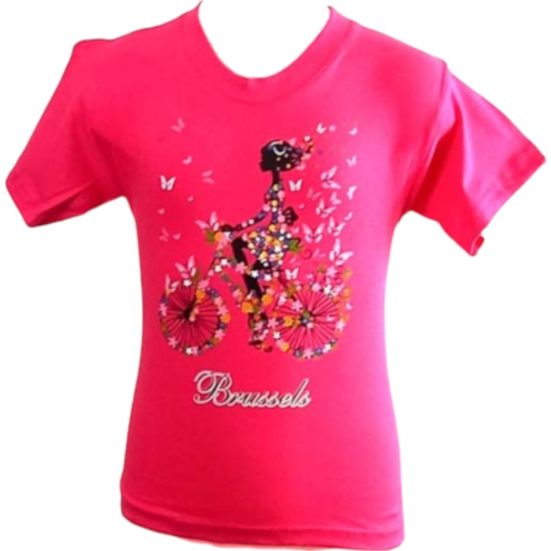 T-shirt kids Brussels girl on bike pink 3-4