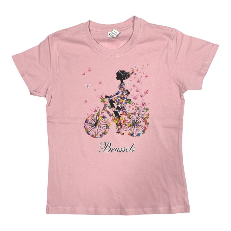 T-shirt kind Brussels girl on bike pink 9-10