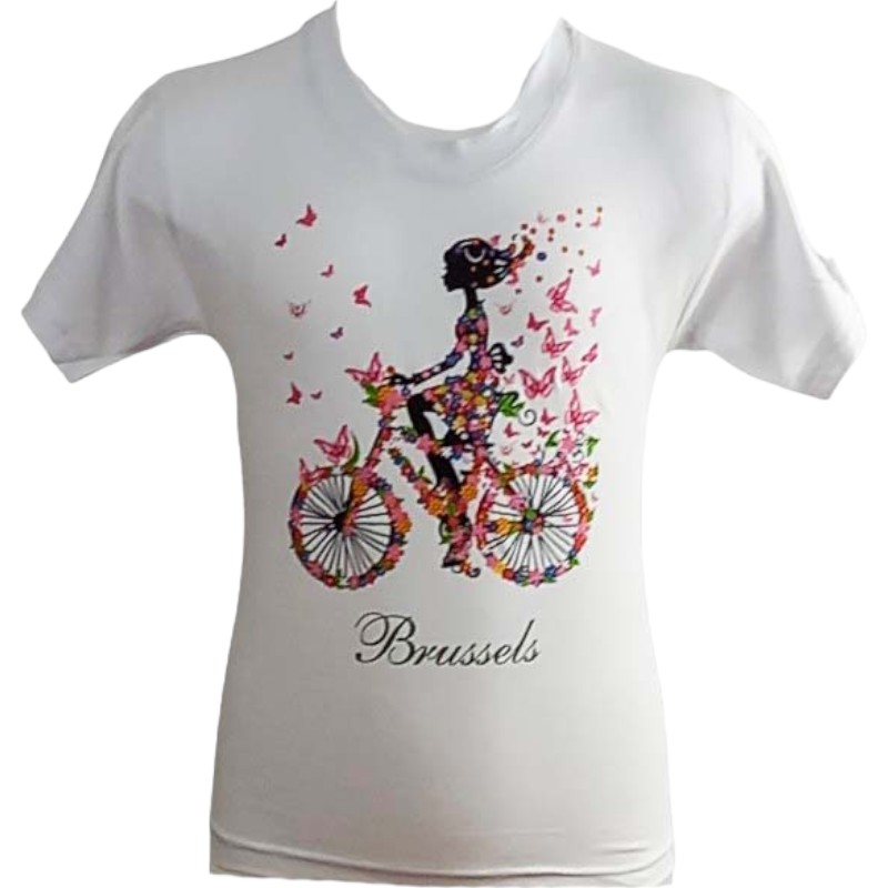 T-shirt kids Brussels girl on bike white  1-2