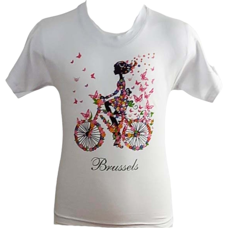 T-shirt kids Brussels girl on bike white L