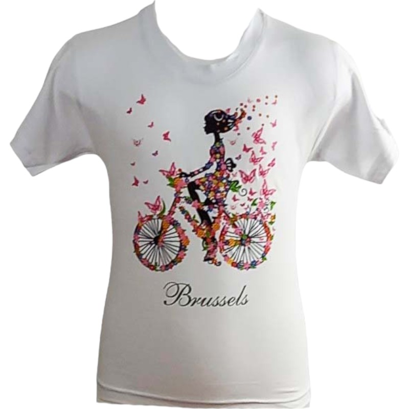T-Shirt Kids Brussels Girl On Bike White